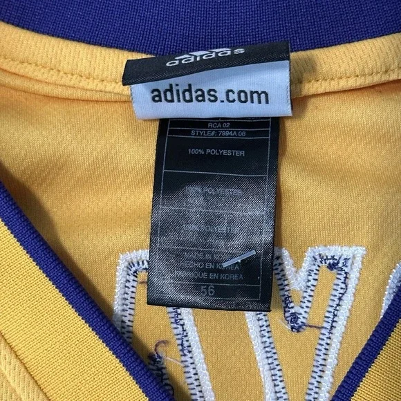 KOBE‎ BRYANT #24 ADIDAS Jersey LAKERS Sz 56 Sewn Rare Y2KYELLOW/PURPLE